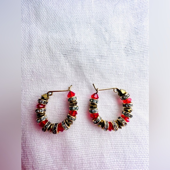 Swarovski Crystals Earrings in Red, Gold and Silver Colors Gold Tone Accent - Picture 3 of 5